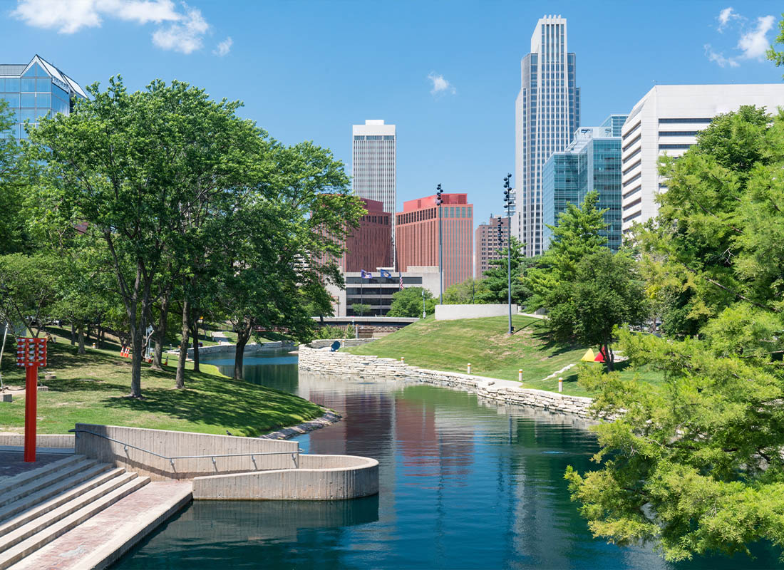 Omaha, NE - City Skyline in Downtown Omaha, Nebraska