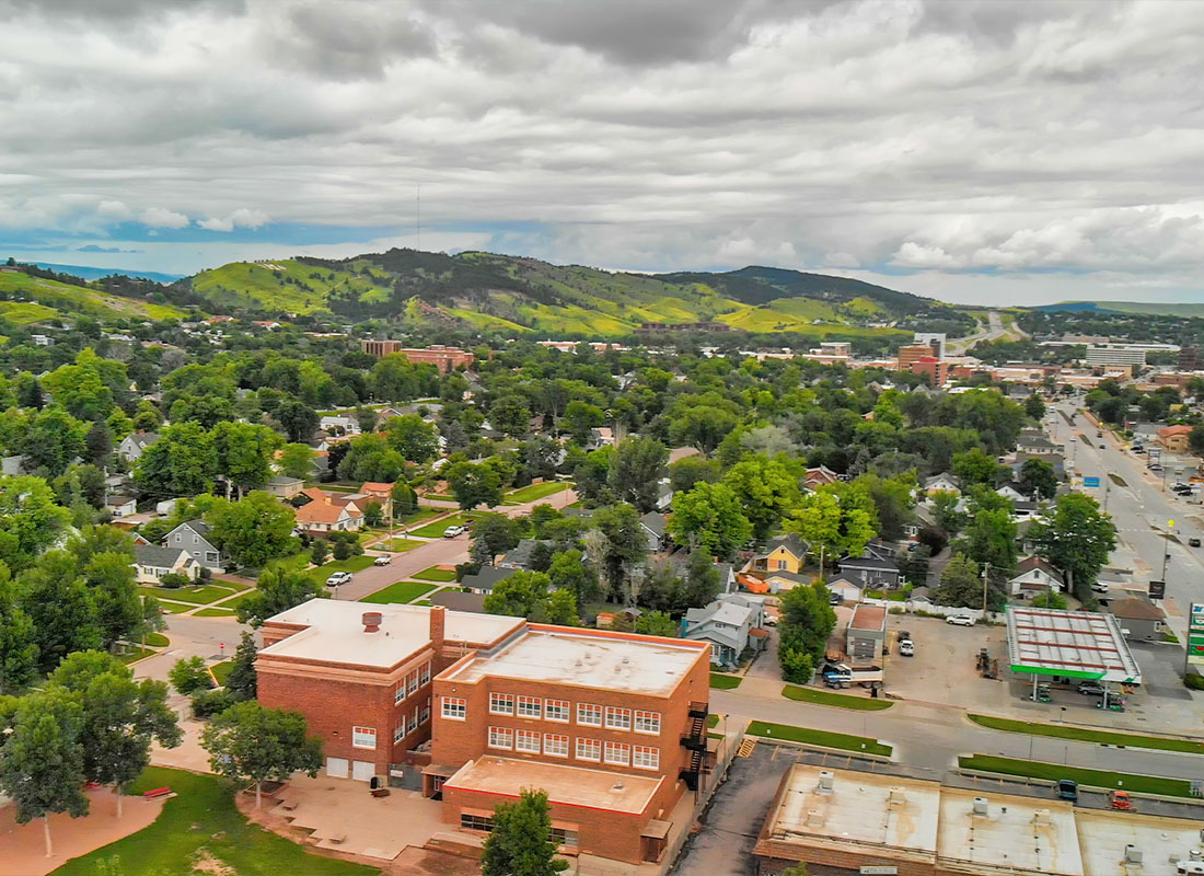 Rapid City, SD - Aerial View of Rapid City on a Cloudy Summer Day in South Dakota